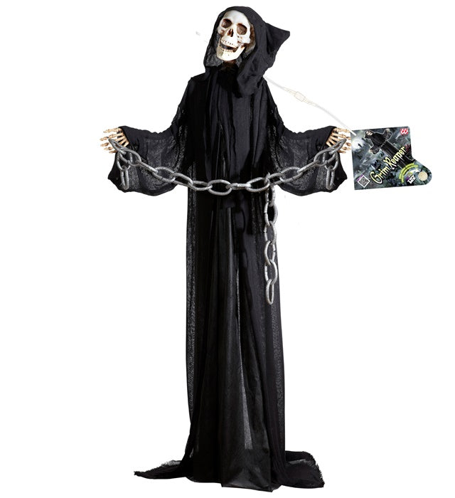 Grim Reaper Halloween Dekofigur mit leuchtendem, drehendem Kopf und Sound