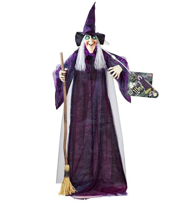 "SICH DREHENDE UND SPRECHENDE HEXE MIT LEUCHTENDEN AUGEN" - 183 cm - spricht 5 verschiedene Reime - geräuschaktiviert Violett / Lila