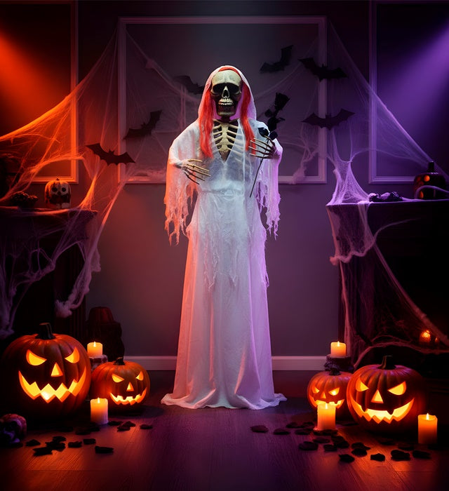 Skelettbraut Halloween Deko Figur 153 cm mit Brautkleid