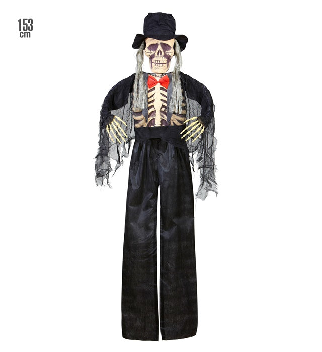 Lebensgroßer Skelettbräutigam Halloween-Dekofigur 153 cm mit Brautkleid