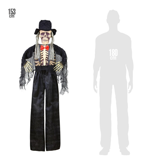 Lebensgroßer Skelettbräutigam Halloween-Dekofigur 153 cm mit Brautkleid