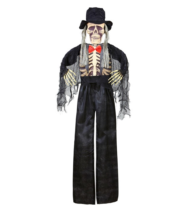 Lebensgroßer Skelettbräutigam Halloween-Dekofigur 153 cm mit Brautkleid