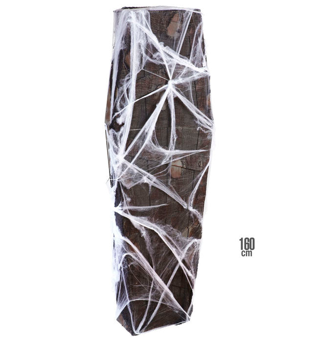 160 cm hoher Halloween-Sarg mit Gaze und Spinnennetz dekoriert