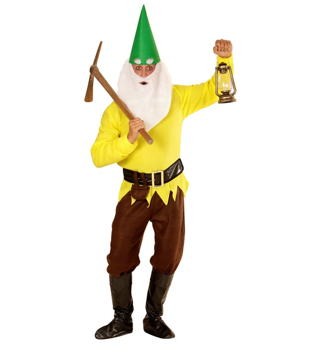 Gelber Zwerg Kostüm mit Hut und Bart für Fasnacht und Karneval