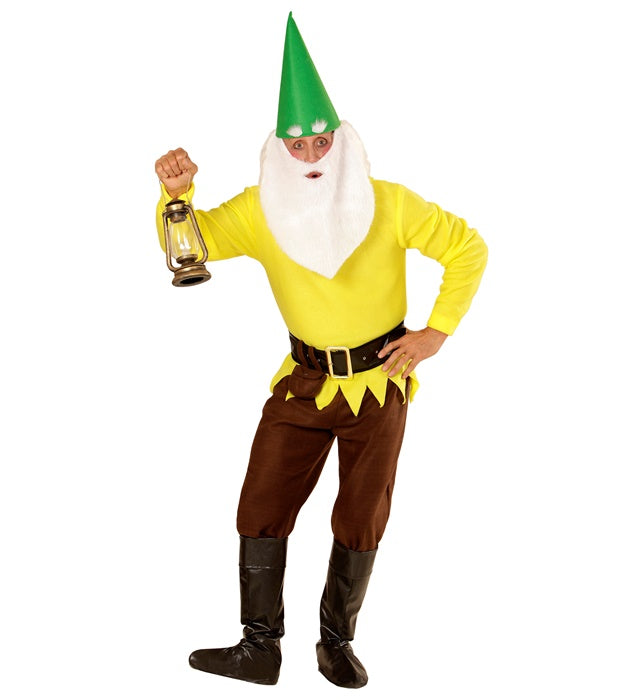 Gelber Zwerg Kostüm mit Hut und Bart für Fasnacht und Karneval