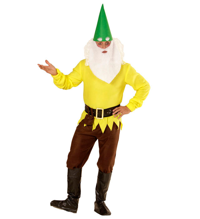 Gelber Zwerg Kostüm mit Hut und Bart für Fasnacht und Karneval