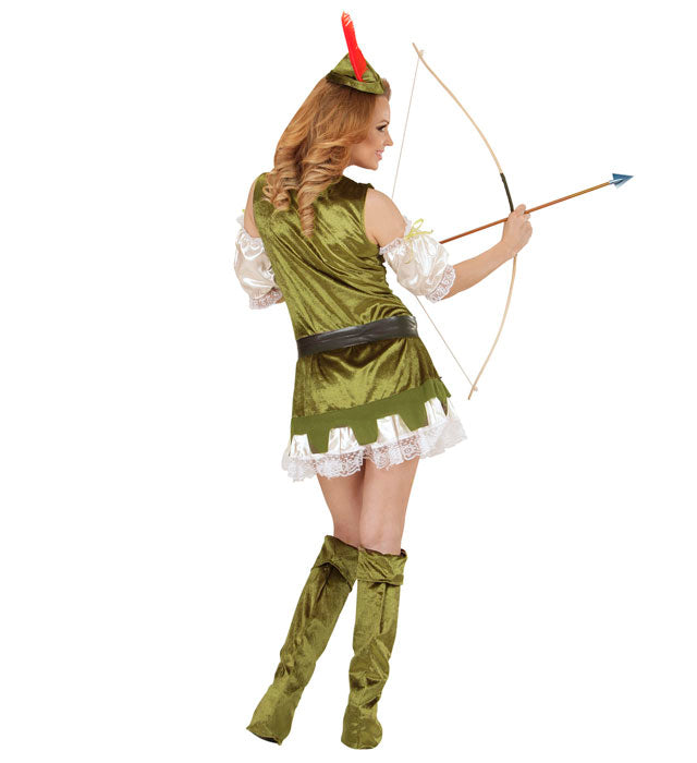 Robin Hood Kostüm Damen mit Kleid, Gürtel, Schuhüberziehern und Hut für Fasnacht