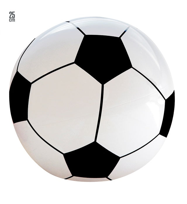 Aufblasbarer Fußball mit 25 cm Durchmesser auf weißem Hintergrund