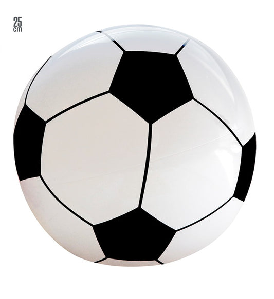 Aufblasbarer Fußball mit 25 cm Durchmesser auf weißem Hintergrund