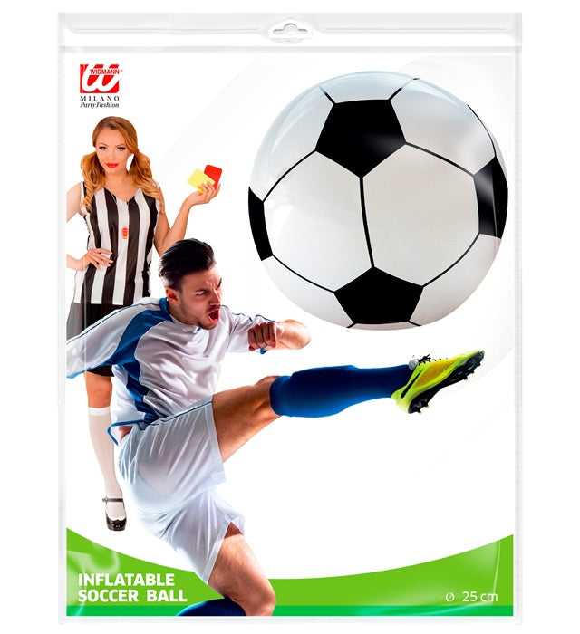 Aufblasbarer Fußball mit 25 cm Durchmesser auf weißem Hintergrund