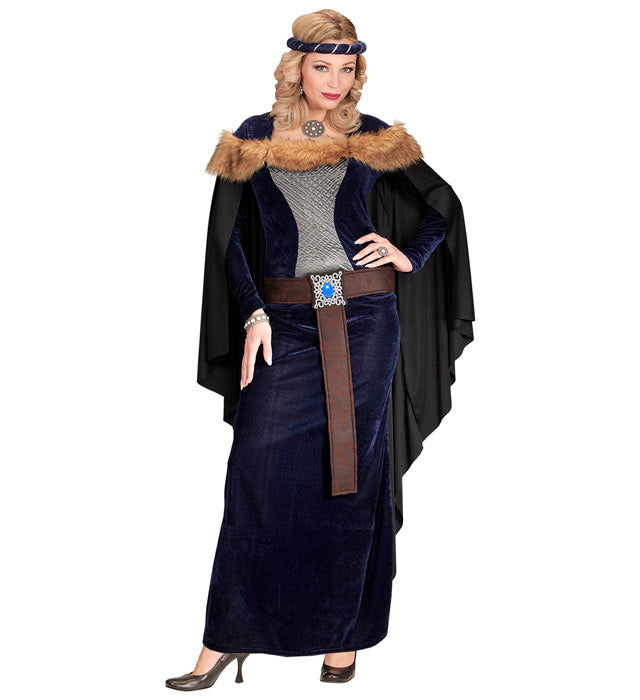 Mittelalter Prinzessin Kostüm mit rotem Kleid, Umhang, Gürtel und Kopfschmuck