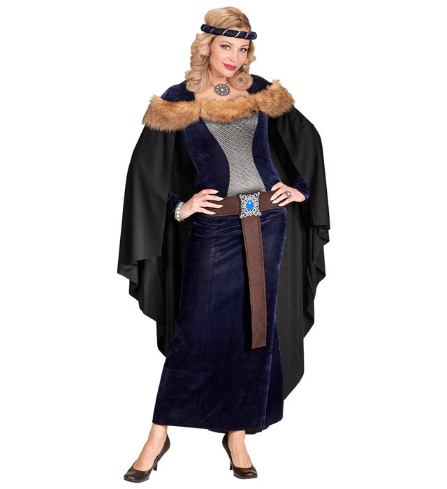 Mittelalter Prinzessin Kostüm mit rotem Kleid, Umhang, Gürtel und Kopfschmuck