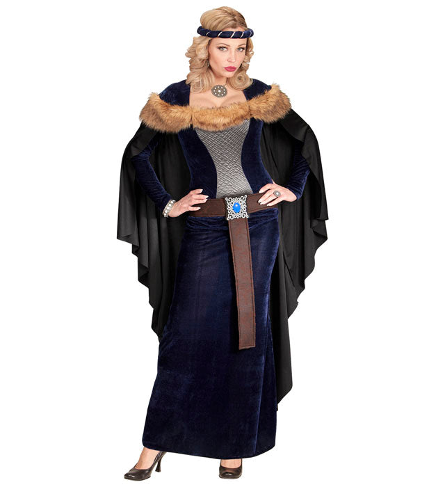 Mittelalter Prinzessin Kostüm mit rotem Kleid, Umhang, Gürtel und Kopfschmuck