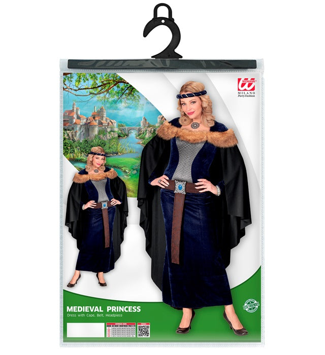 Mittelalter Prinzessin Kostüm mit rotem Kleid, Umhang, Gürtel und Kopfschmuck