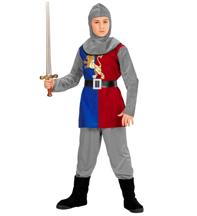 Mittelalter Ritterkostüm bestehend aus Kasack, Hose, Gürtel, Stiefelüberziehern und Kapuze