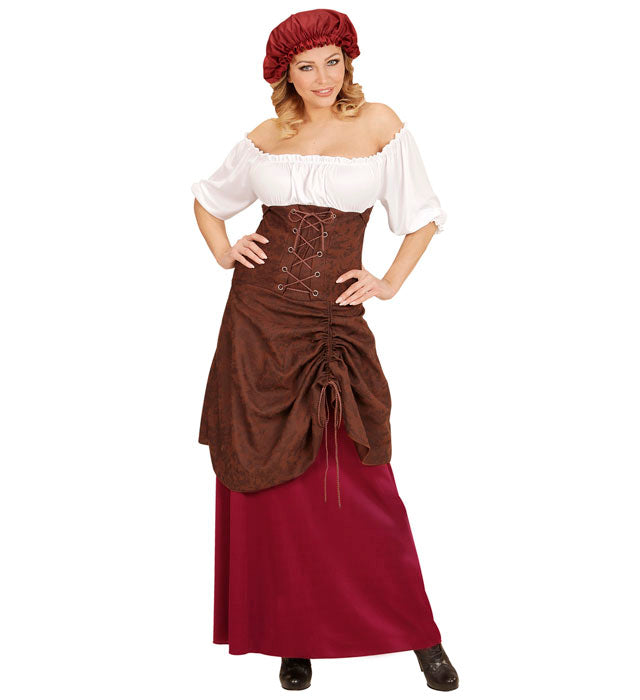 Mittelalterliche Wirtin Mütze in braun für Fasnacht und historische Kostüme