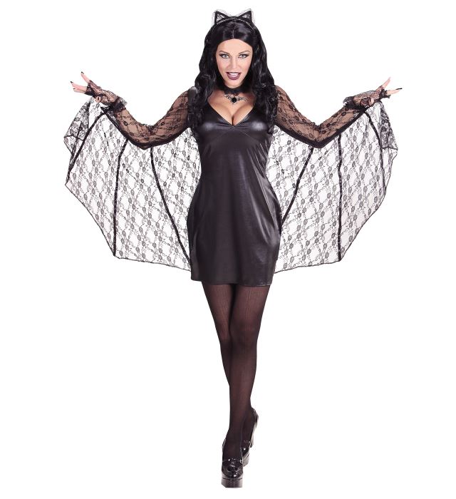 Batwoman Kostüm Kleid mit Flügeln und Ohren für Fasnacht