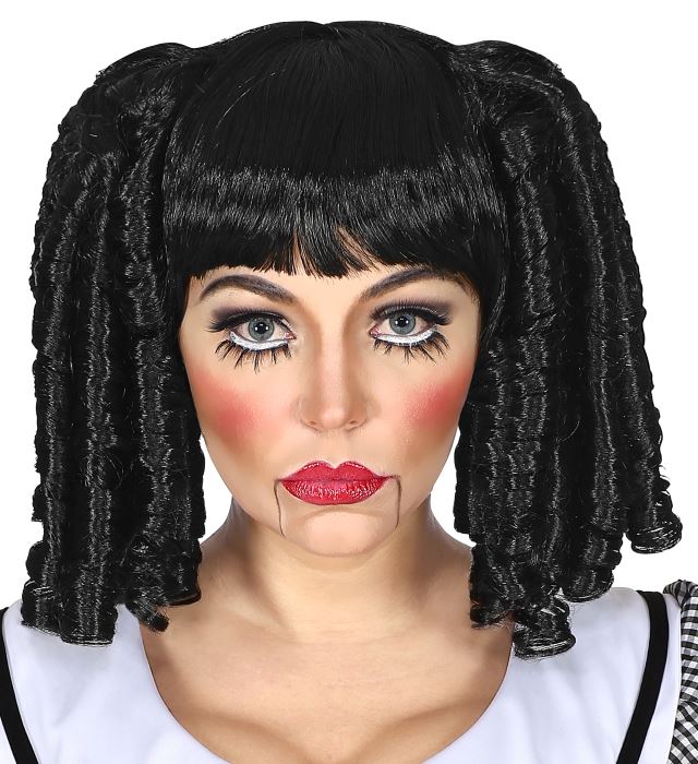 Bunte Puppenperücke im Set in Aufbewahrungsbox für Fasnacht und Halloween