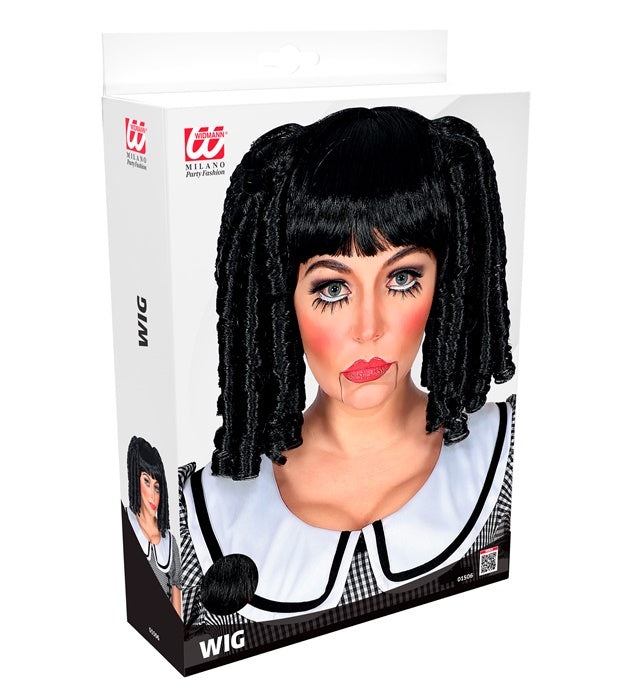 Bunte Puppenperücke im Set in Aufbewahrungsbox für Fasnacht und Halloween