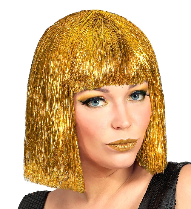 Glitzy Vegas Gold Perücke in funkelndem Gold für Fasnacht und Karneval
