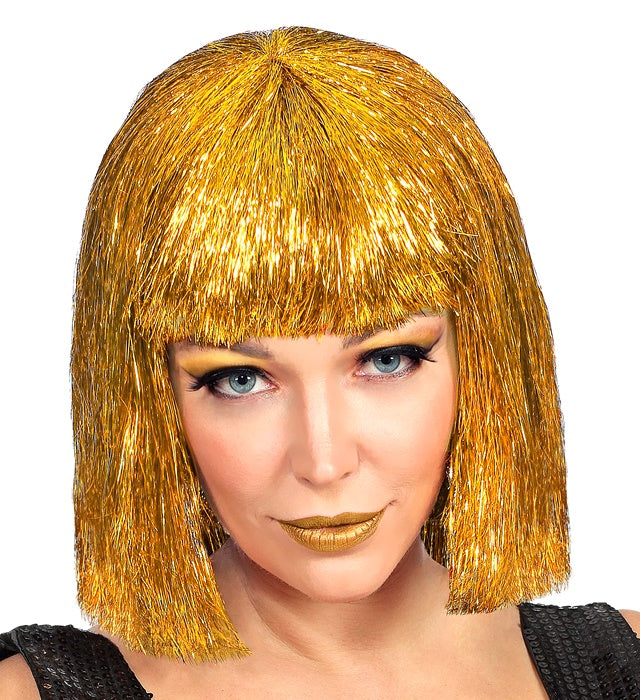 Glitzy Vegas Gold Perücke in funkelndem Gold für Fasnacht und Karneval