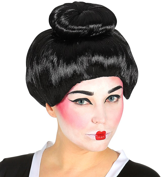 Schwarze Geisha Perücke im klassischen Stil für Fasnacht und Karneval