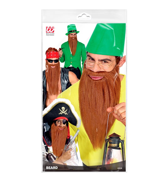 Langer brauner Bart mit Schnurrbart als Kostümzubehör