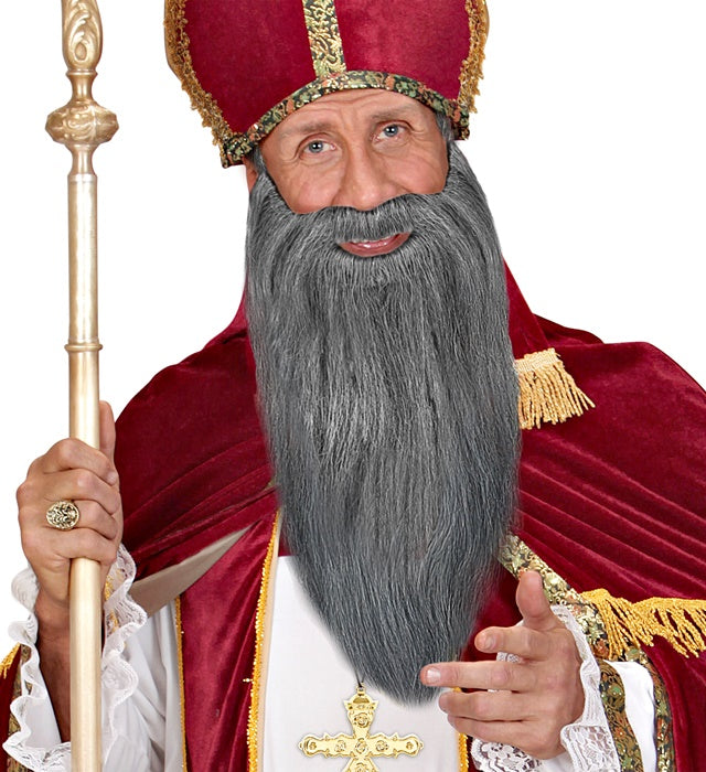 Grauer langer Bart mit Schnurrbart als Kostümzubehör