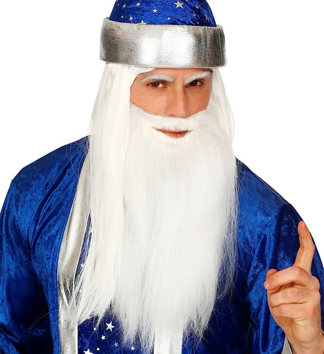 Weisser langer Bart mit Schnurrbart als Kostümzubehör für Fasnacht und Karneval