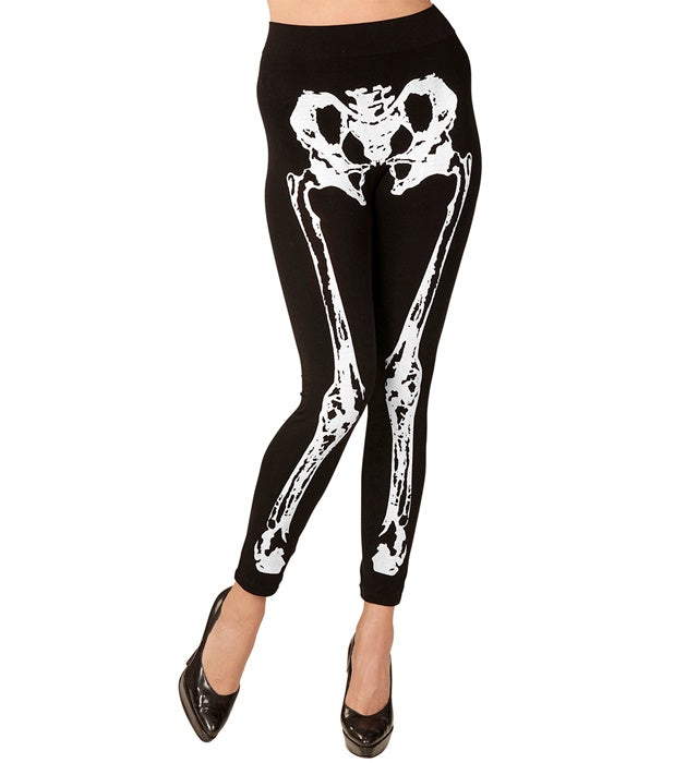 Skelettleggings mit Skelettmuster in Schwarz-Weiß für Fasnacht und Halloween