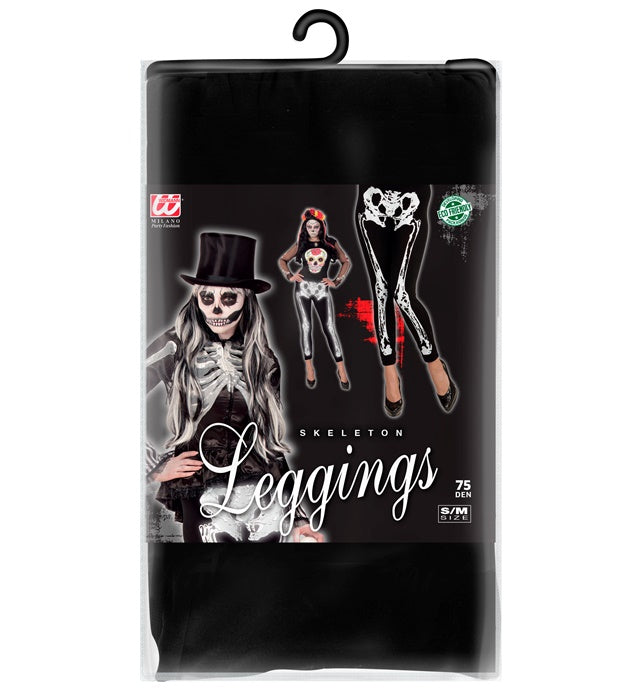 Skelettleggings mit Skelettmuster in Schwarz-Weiß für Fasnacht und Halloween