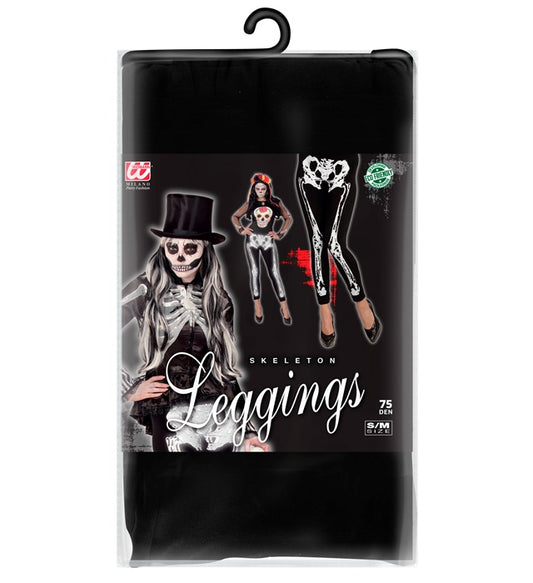 Skelettleggings mit Skelettmuster in Schwarz-Weiß für Fasnacht und Halloween
