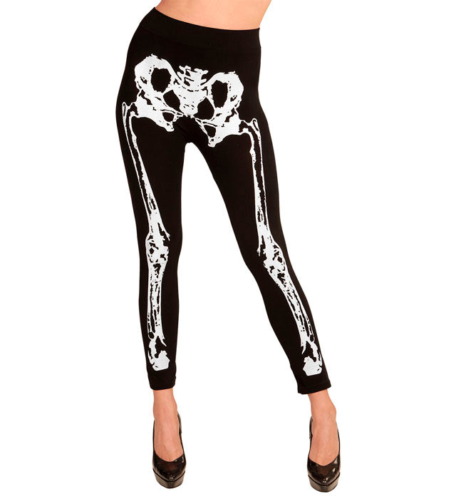 Skelettleggings mit Skelettmuster in Schwarz-Weiß für Fasnacht und Halloween