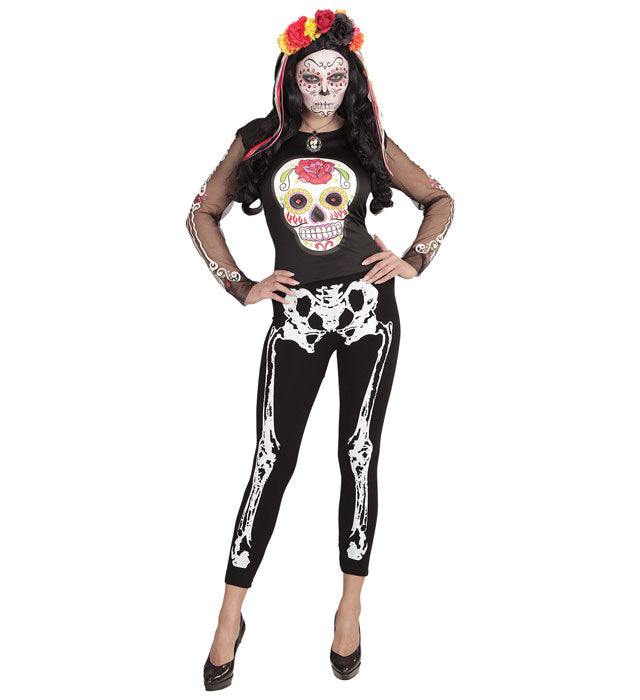 Skelettleggings mit Skelettmuster in Schwarz-Weiß für Fasnacht und Halloween