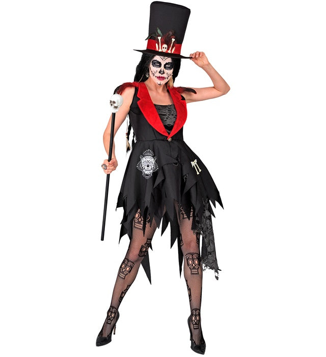 Schwarze Strumpfhose mit Dia de los Muertos Totenköpfen Muster