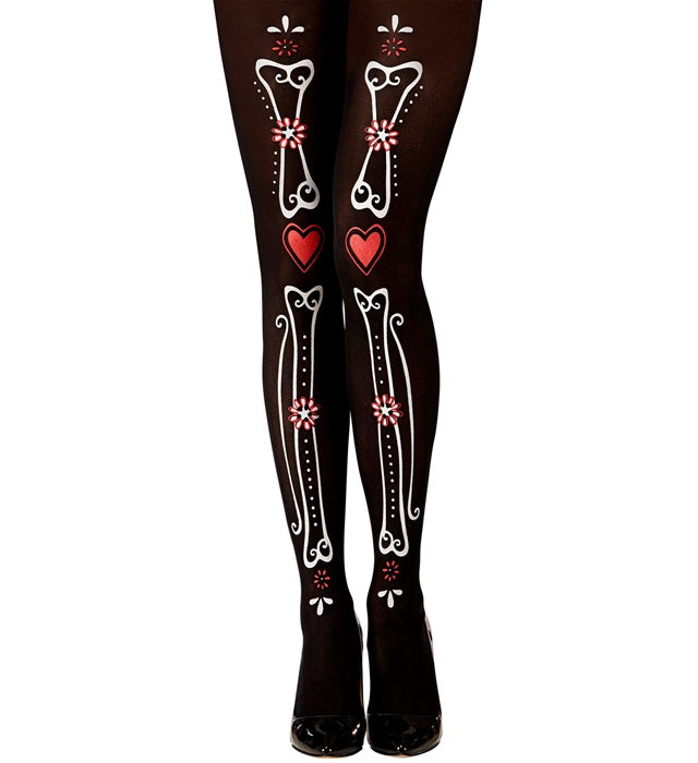 DIA DE LOS MUERTOS Strumpfhose mit Knochenmuster 50 DEN schwarz-weiss