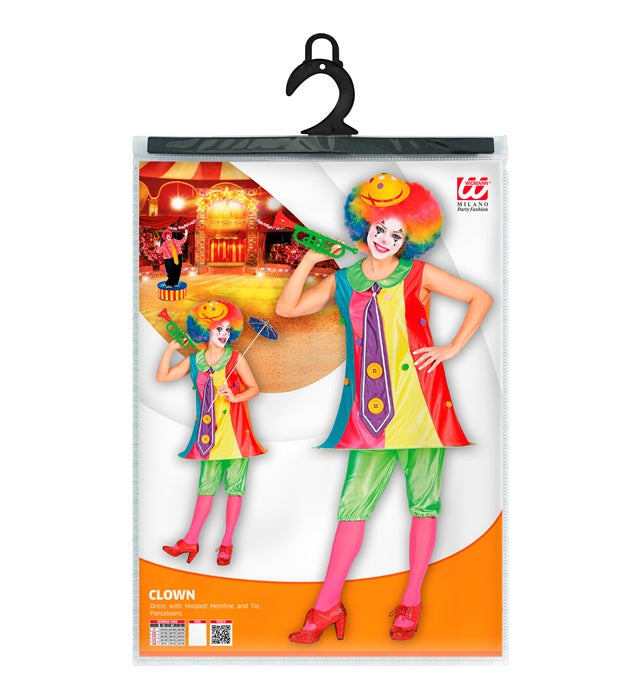 Buntes Clown-Kostüm mit Reifrock, Krawatte und Hose für Fasnacht