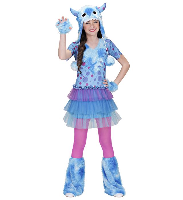 Monster Girl Kostüm-Set mit Kleid, Handschuhen und Kopfbedeckung in verschiedenen Farben
