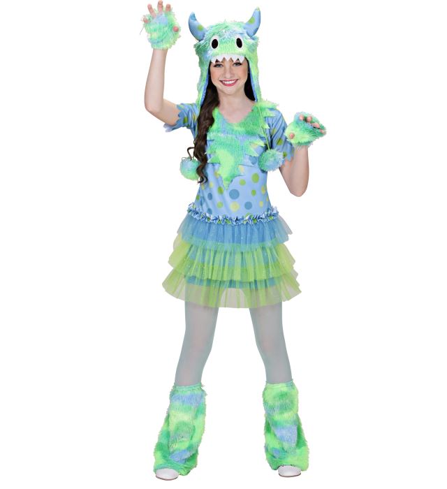 Monster Girl Kostüm-Set mit Kleid, Handschuhen und Kopfbedeckung in verschiedenen Farben