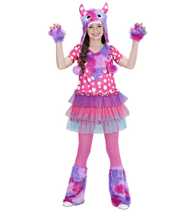 Monster Girl Kostüm-Set mit Kleid, Handschuhen und Kopfbedeckung in verschiedenen Farben