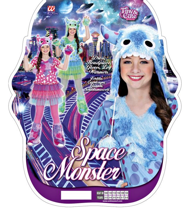 Monster Girl Kostüm-Set mit Kleid, Handschuhen und Kopfbedeckung in verschiedenen Farben