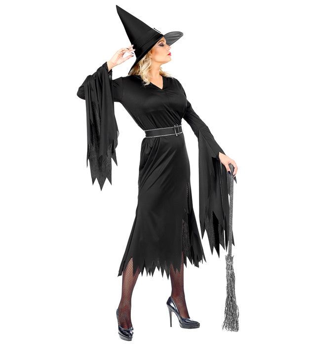 Hexen-Kostüm Set bestehend aus Kleid, Gürtel und spitzem Hexenhut