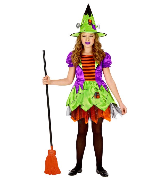 Monsterhexe Kostüm mit schwarzem Kleid und Hexenhut für Fasnacht