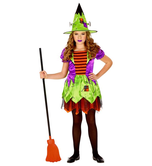 Monsterhexe Kostüm mit schwarzem Kleid und Hexenhut für Fasnacht