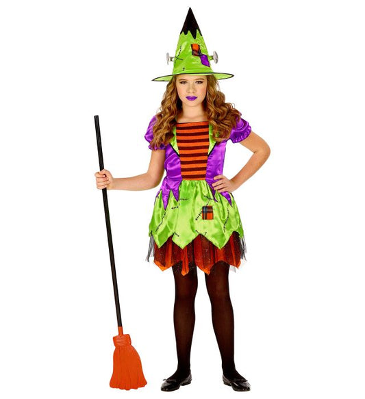 Monsterhexe Kostüm mit schwarzem Kleid und Hexenhut für Fasnacht