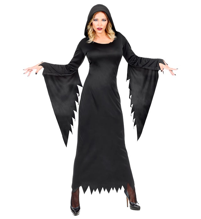 Dunkle Königin Kostüm mit Kapuze in elegantem schwarzem Kleid