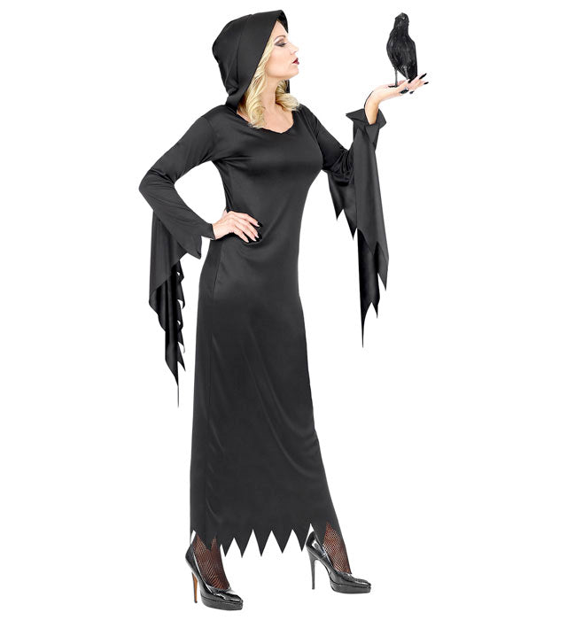 Dunkle Königin Kostüm mit Kapuze in elegantem schwarzem Kleid
