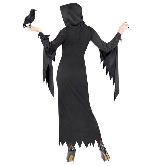 Dunkle Königin Kostüm mit Kapuze in elegantem schwarzem Kleid