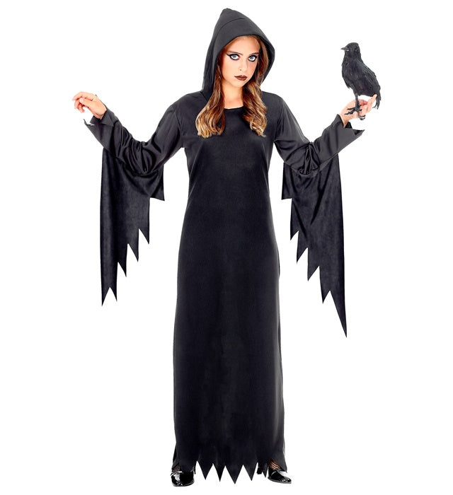 DUNKLE KÖNIGIN Kostümkleid mit Kapuze in Schwarz für Fasnacht und Halloween