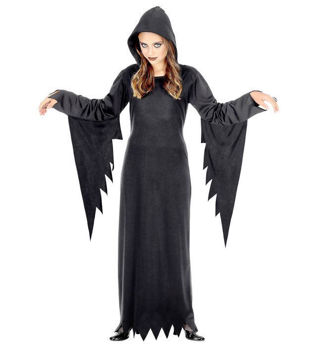 DUNKLE KÖNIGIN Kostümkleid mit Kapuze in Schwarz für Fasnacht und Halloween